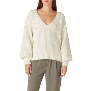 Wish The Label Ivory Snow Bunny Sweater V-Neck Chunky Knit Pullover Size XS